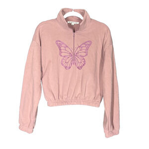 Celebrity Pink Sweatshirt Womens Medium Mauve Soft Fleece Cropped Butterfly Cozy